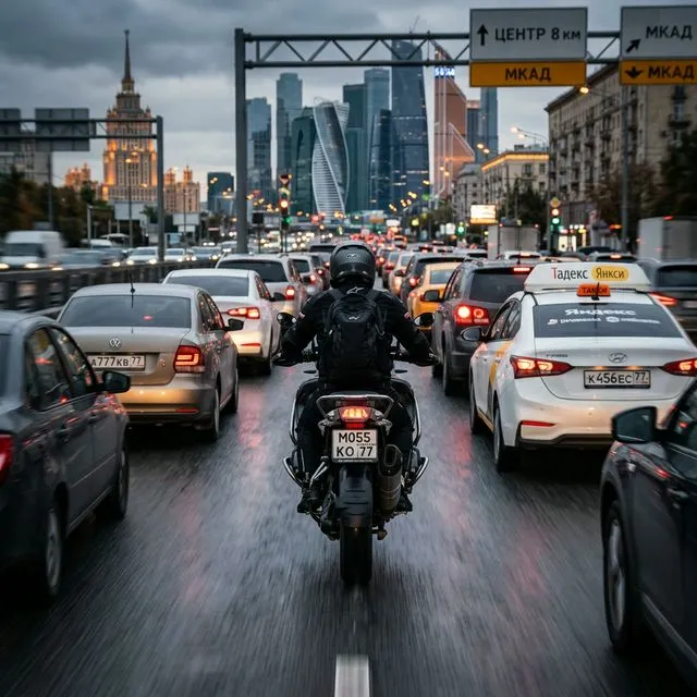 Мотоциклист в пробке